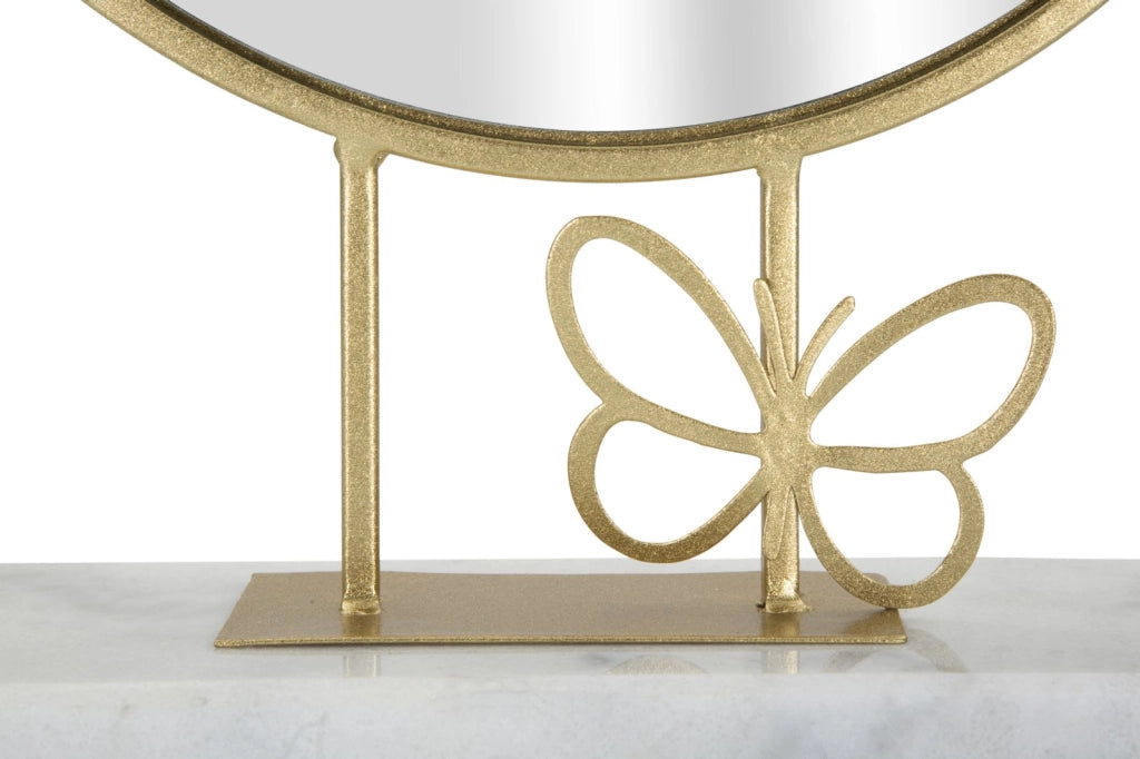 Specchio da Appoggio Butterfly 30x9x39,5 cm in Ferro e MDF e Specchio e Marmo Oro e Marmo