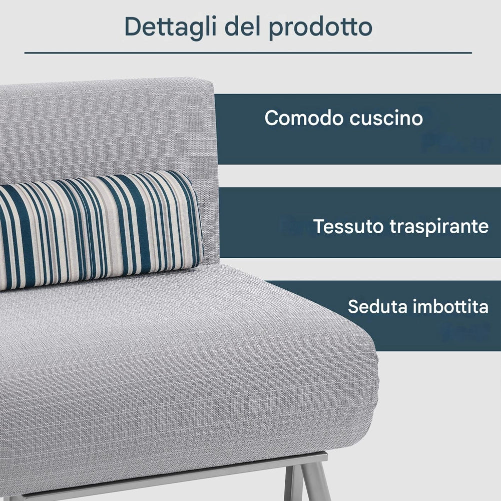 Poltrona Letto 1 Posto Schienale Reclinabile in Metallo e Tessuto 75x73x73 Salvaspazio Grigio Chiaro