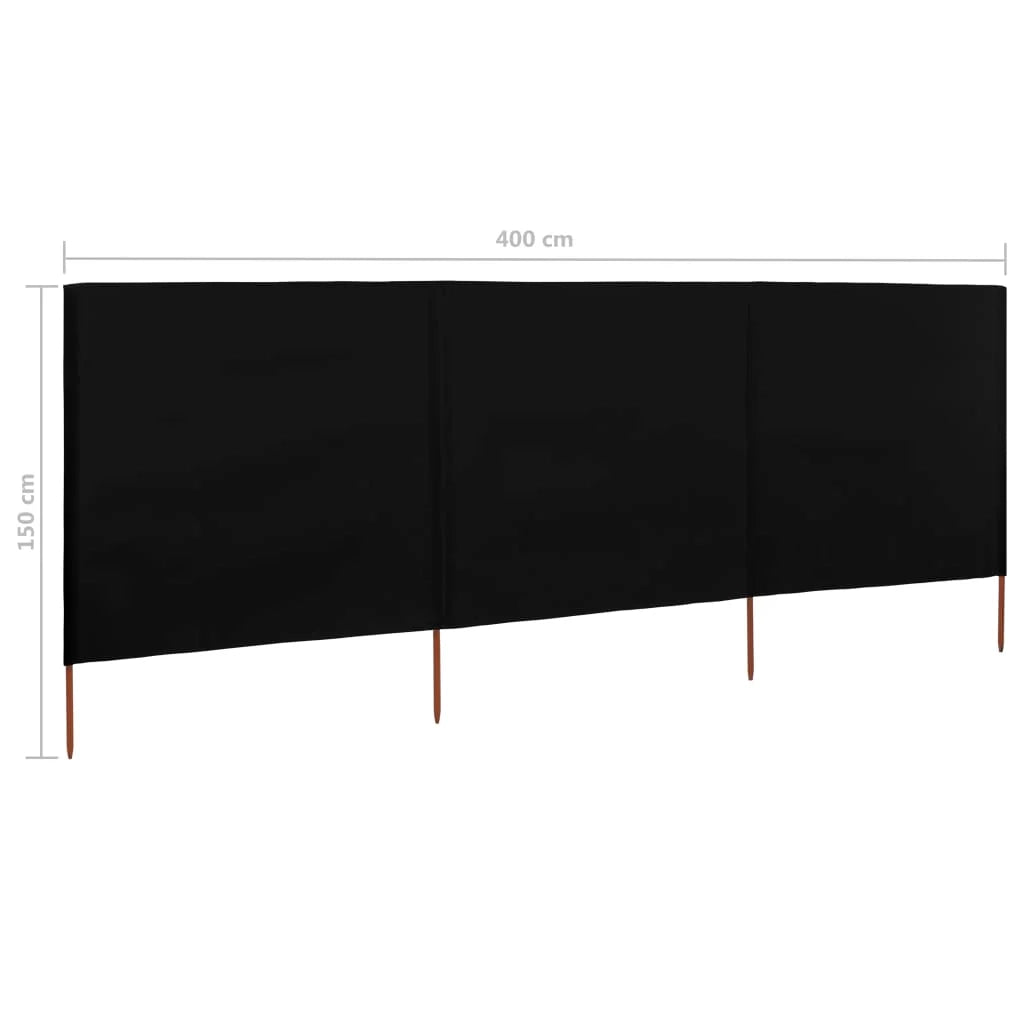 Schermo divisorio in tessuto a 3 pannelli 400 x 120 cm nero 02_0008803