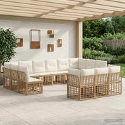 Set di divani da esterno Naturale e Bianco Crema Poliestere 3437594
