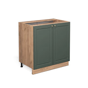 Mobiletto base cucina Fame-Line Verde-oro rustico/Rovere dorato 80 cm con ripiano, senza piano di lavoro Vicco