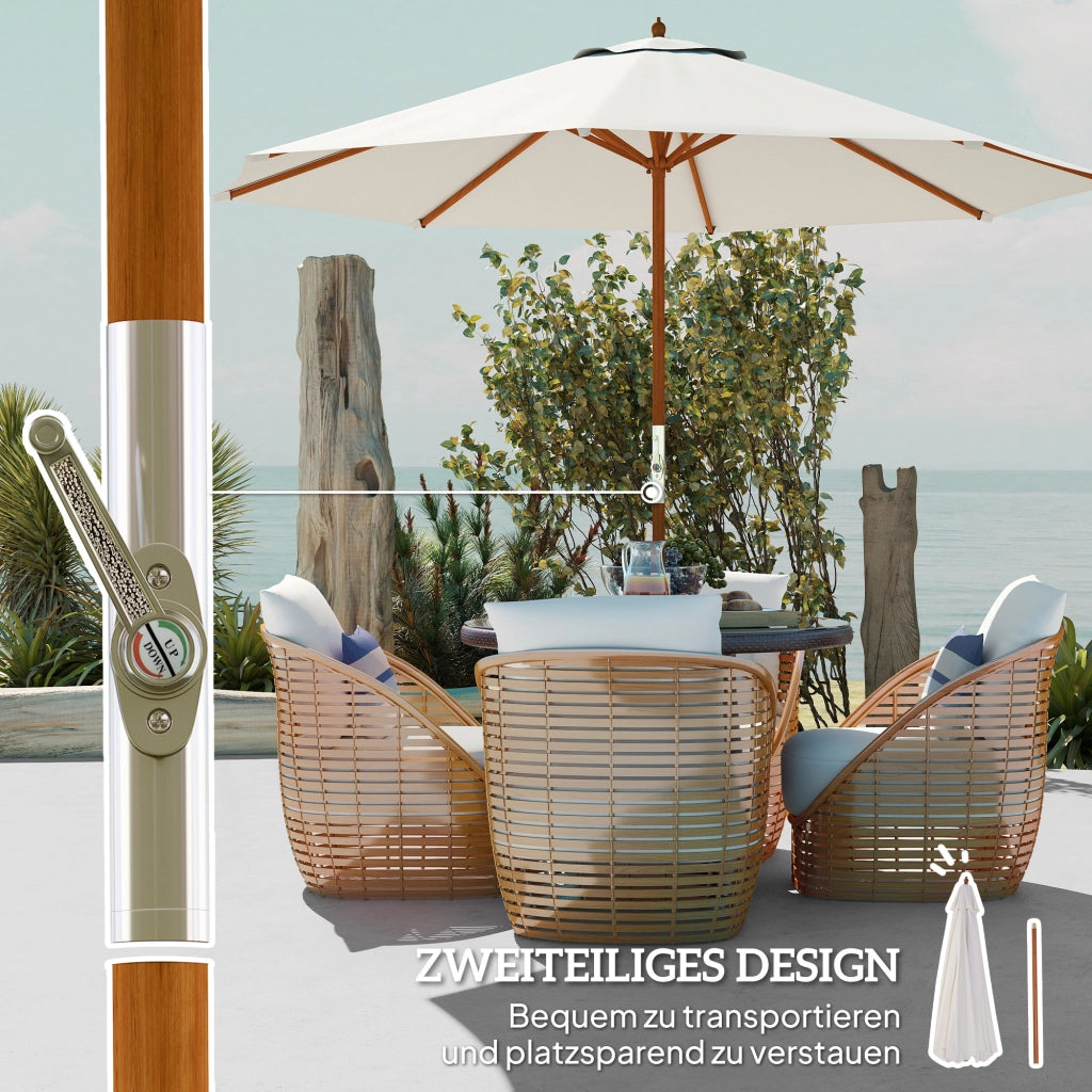 Parasole in legno Parasol Giardino di parasole in legno Parasol Balcone Parasole 2;5 m Crema