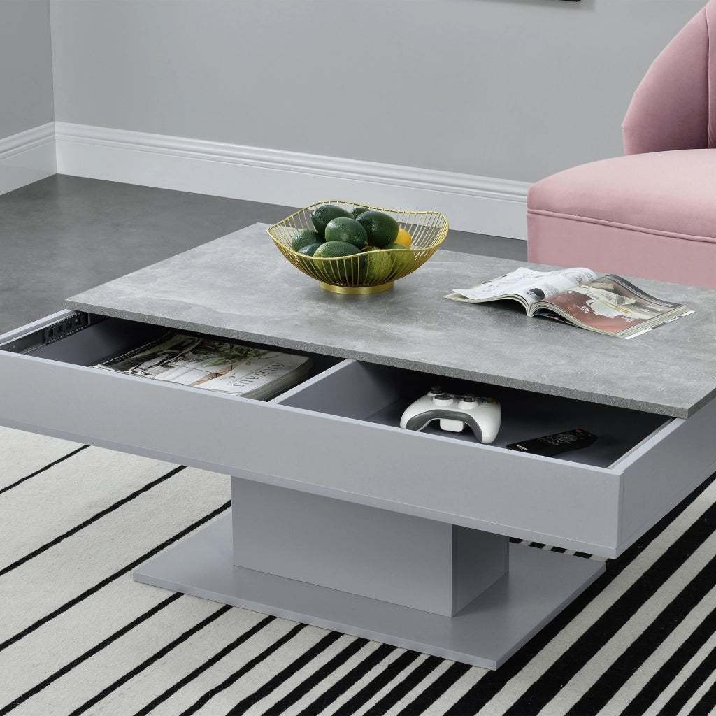 Tavolino da Salotto Lünen con Piano Scorrevole 40 x 110 x 60 cm Grigio / Effetto Cemento [en.casa]