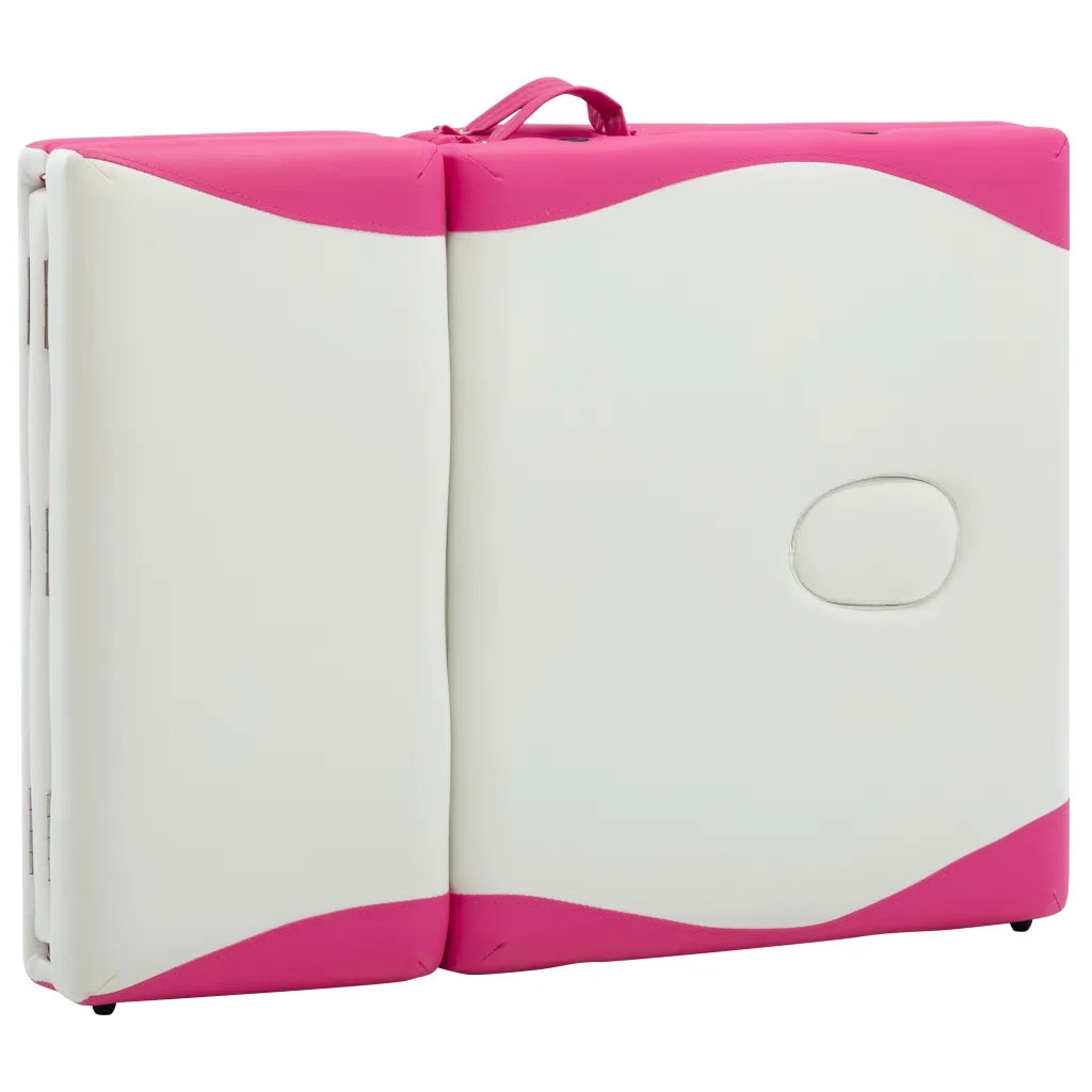 Lettino da Massaggio a 4 Sezioni in Alluminio Bianco e Rosa