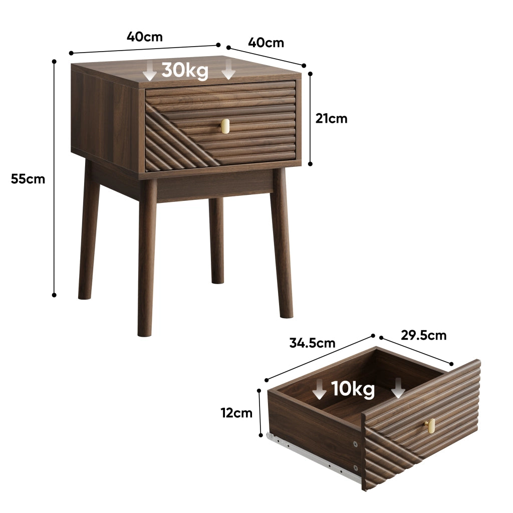 Comodino moderno in noce con 2 cassetti, 40 x 40 x 55 cm