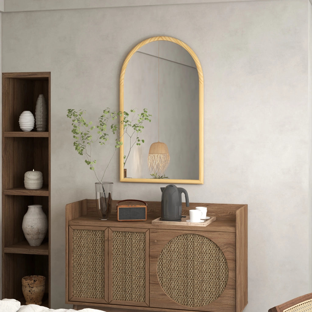 Specchio ad arco in legno per parete ¨C zephmum ¨C naturale 110x65 cm
