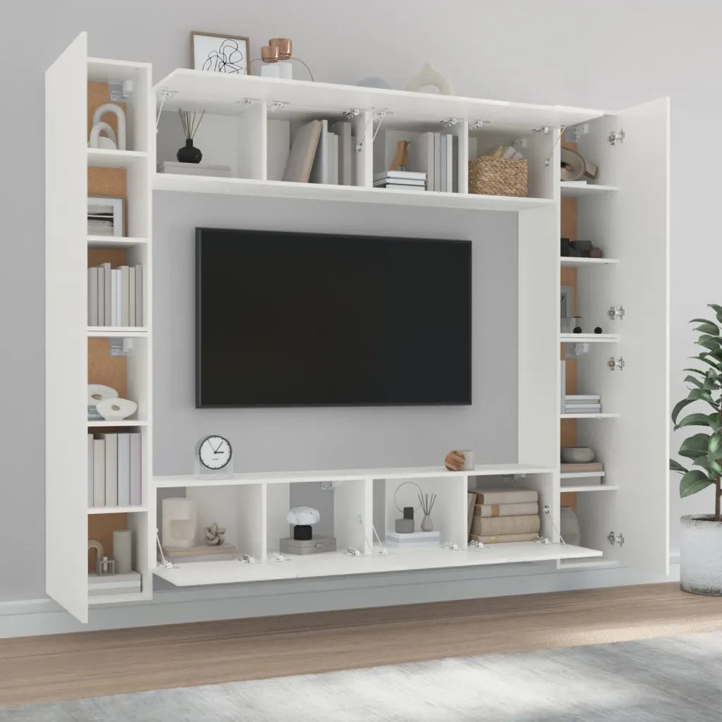 Set Mobili Porta TV 8pz Bianco in Legno Multistrato 3114230