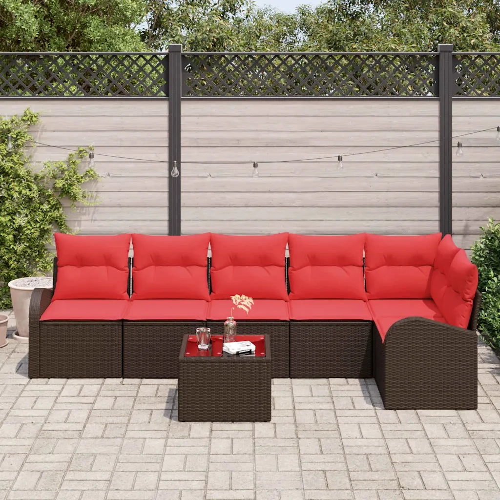 Set Divano da Giardino 7 pcs Marrone polyrattan