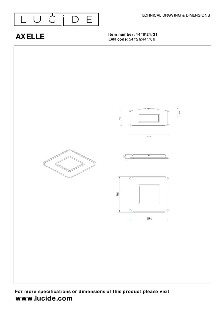 Plafoniera LED moderna quadrata 39,4cm 24W bianca Lucide