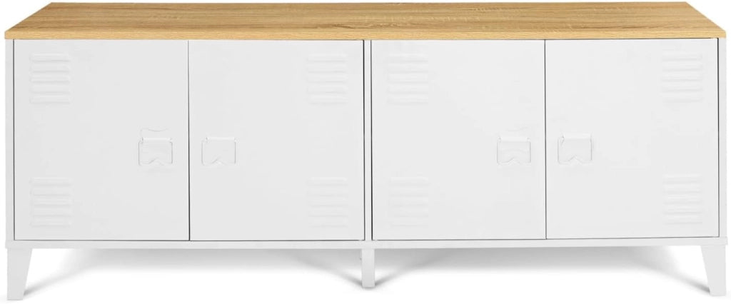 Credenza bassa ESTER 140 cm con 4 ante in metallo bianco e piano in legno dal design industriale