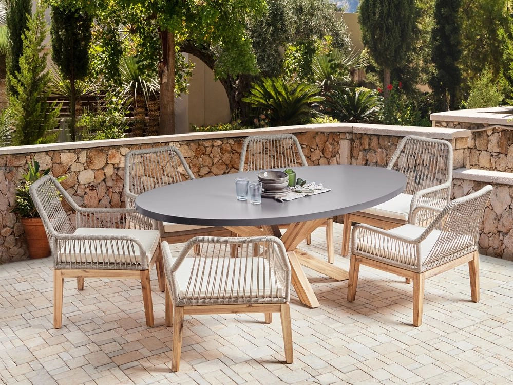 Set da pranzo da giardino con 6 sedie Grigio e Beige Legno chiaro Cemento Acacia 190 x 100 cm Mobili da giardino