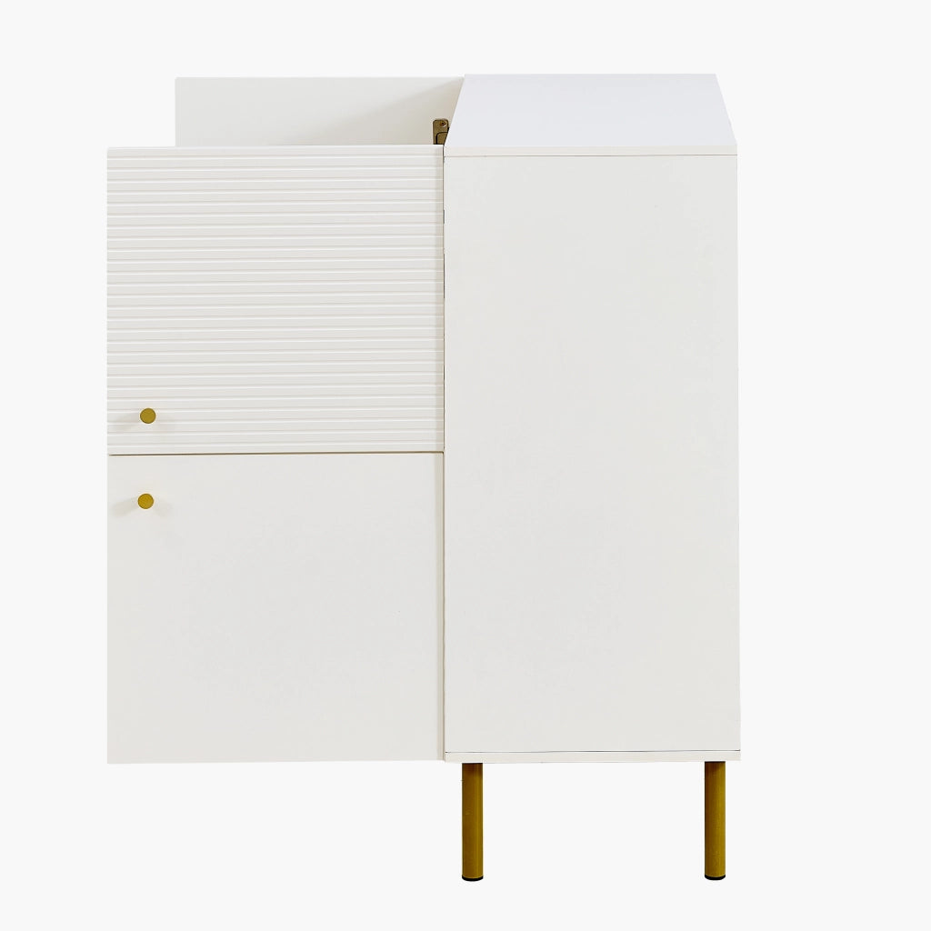 Credenza e madia bianca con maniglie in lega di zinco e gambe in acciaio, per soggiorno e ingresso, 80 × 36 × 90 cm