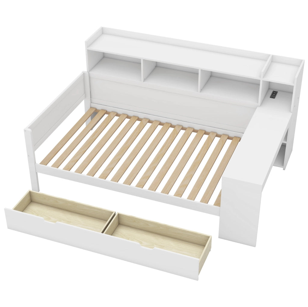Letto 90x200 cm con scrivania; USB e 2 cassetti in truciolare e MDF