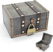 Scatola Decorativa in Legno con Chiusura - 15x12x7.5 cm - Cassa dei Tesori dei Pirati - Opacifica e Decorativa