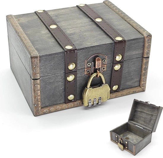 Scatola Decorativa in Legno con Chiusura - 15x12x7.5 cm - Cassa dei Tesori dei Pirati - Opacifica e Decorativa