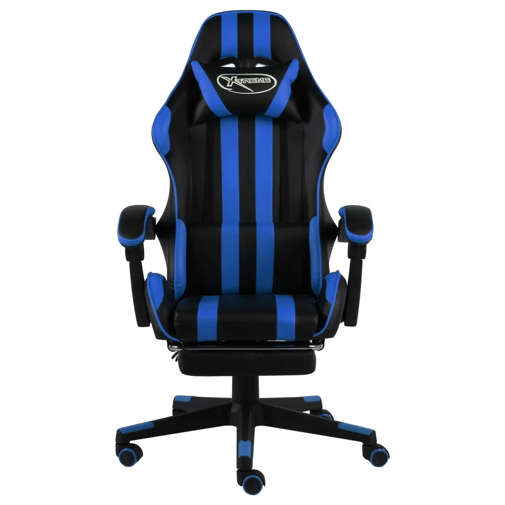 Sedia da Ufficio | Sedia da Gaming con Poggiapiedi Blu e Nera in Similpelle