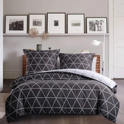 Set di coperte per letto, 200 x 200 cm, grigio-bianco, 3 pezzi, set, strie, geometrico grigio, bianco, disegno, estremamente duraturo, 1 x 200 x 200 cm, coperta per letto reversibile + 2 coperte per cuscino 80 x 80 cm