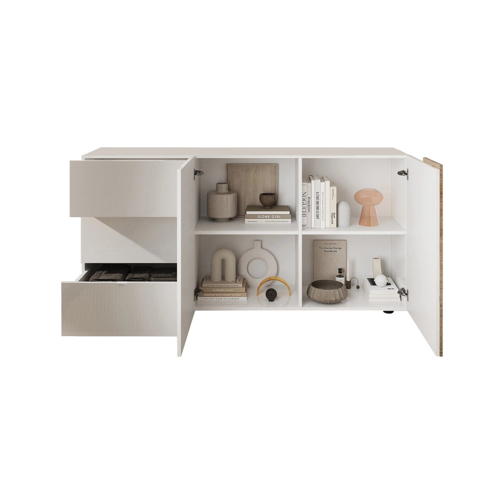 Madia Busi, Credenza 2 Ripiani, 181x44x84h cm Bianco Lucido