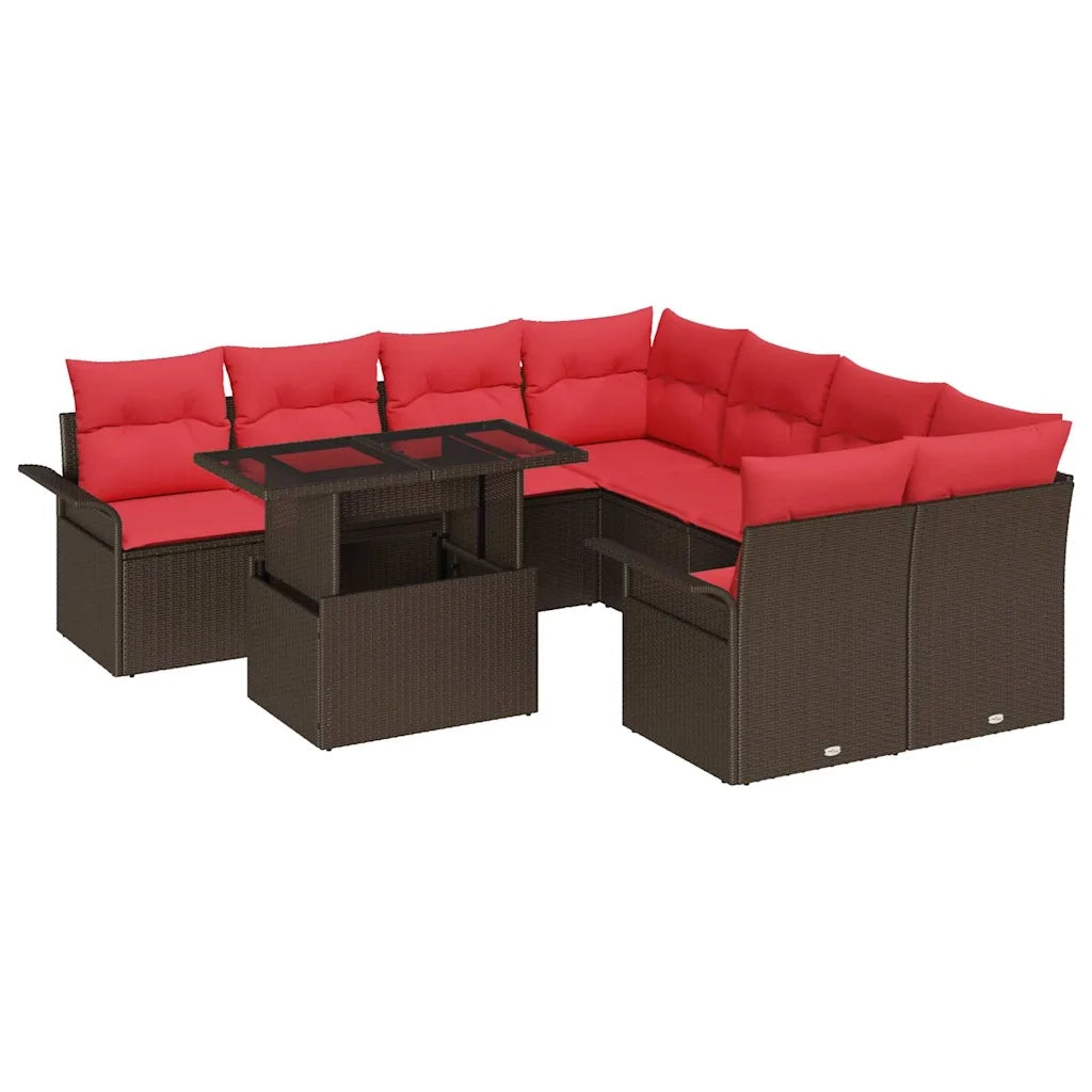 Set Divano da Giardino 9 pcs Marrone Rattan in Polipropilene 3356997