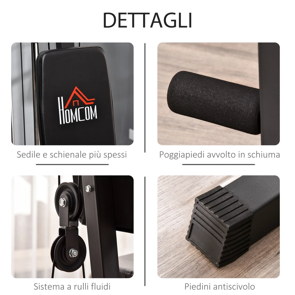 EasyComfort Stazione Fitness Multifunzione per Allenamento a Casa e Professionale in Acciaio, 148x108x207 cm, Nero