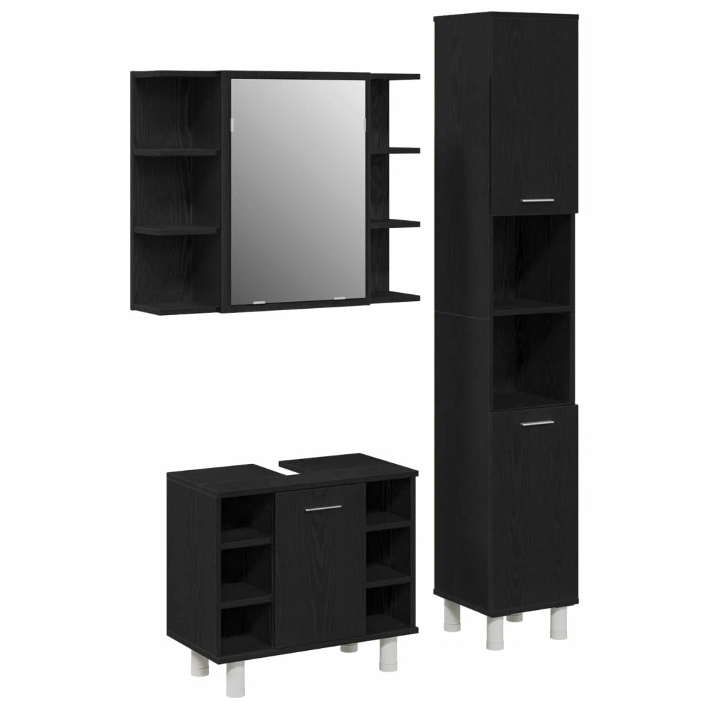 Set di mobili per il Bagno | Armadio da bagno 3 pz Nero 30 x 30 x 179,5 cm