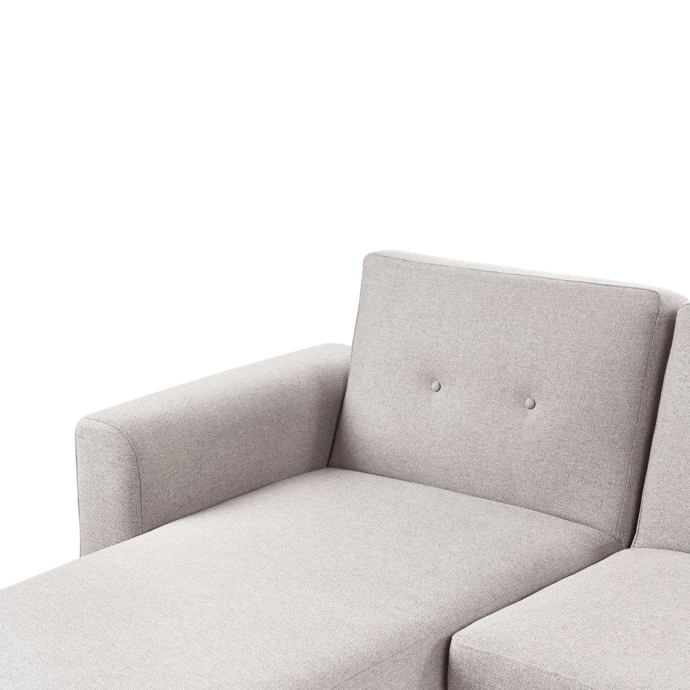 Divano Angolare ad Angolo Destro Grigio in Tessuto Imbottito a L con Seduta Trapuntata Cuscini Decorativi e Funzione Letto