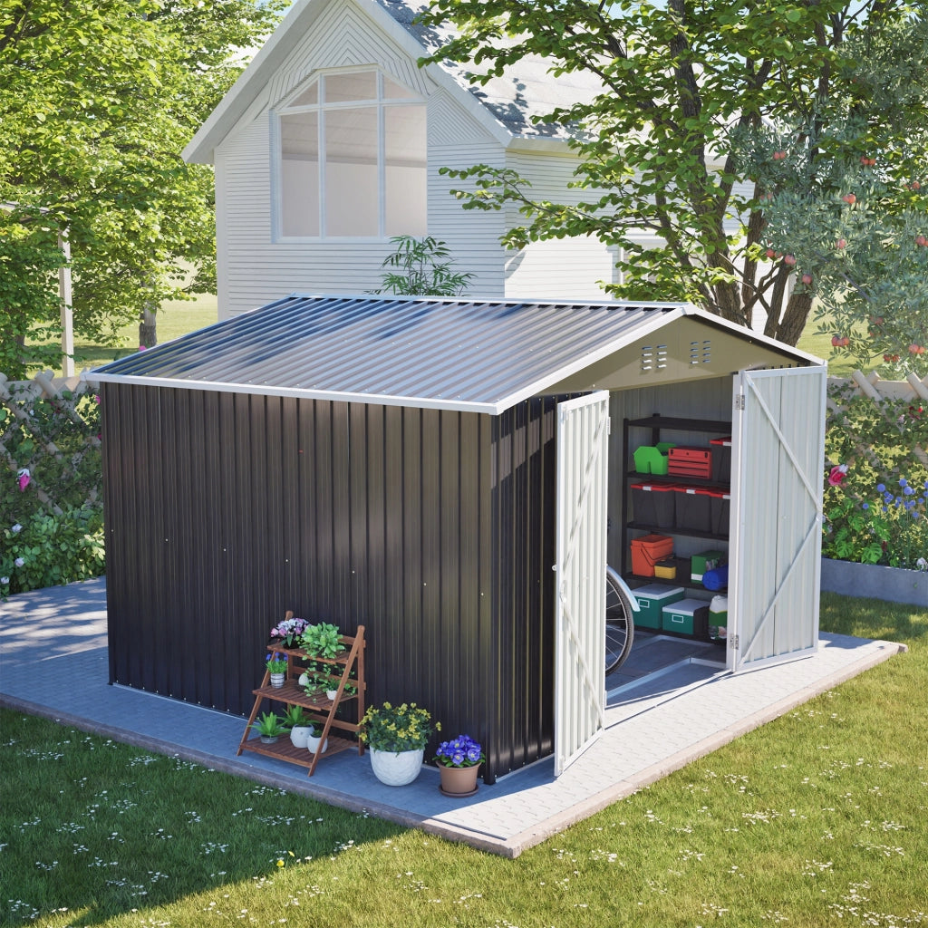 Capannone Da Giardino In Metallo Nero 300×252×191 Cm Con Serratura E Prese D’Aria