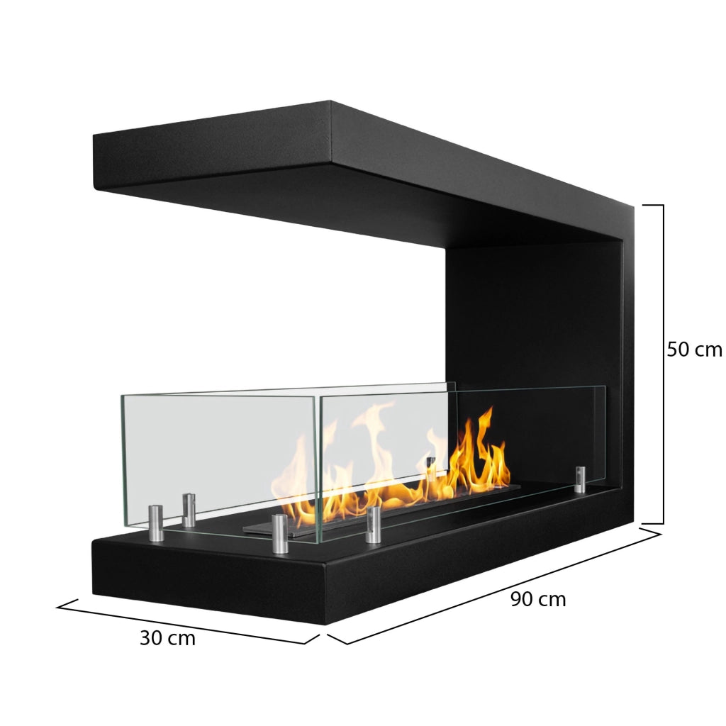 Caminetto Bassano, Camino a Bioetanolo Capacità 1.5 lt, 90x30x50h cm Nero