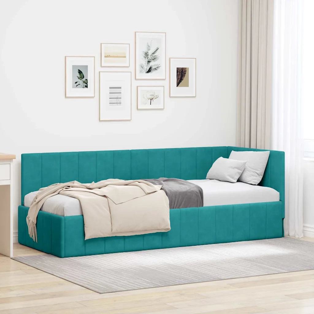Letto singolo | Letto per adulti | Cornice del letto ad angolo Turchese 80 cm x 200 cm Velluto