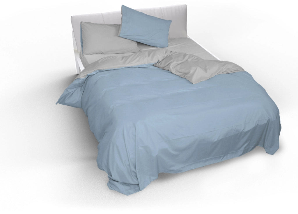 Copripiumino Singolo con Sacco e Federe Doubleface Azzurro/Grigio Chiaro