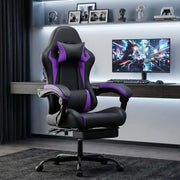 Sedia gaming ergonomica con cuscino lombare e poggiatesta; reclinabile; PVC nero e viola
