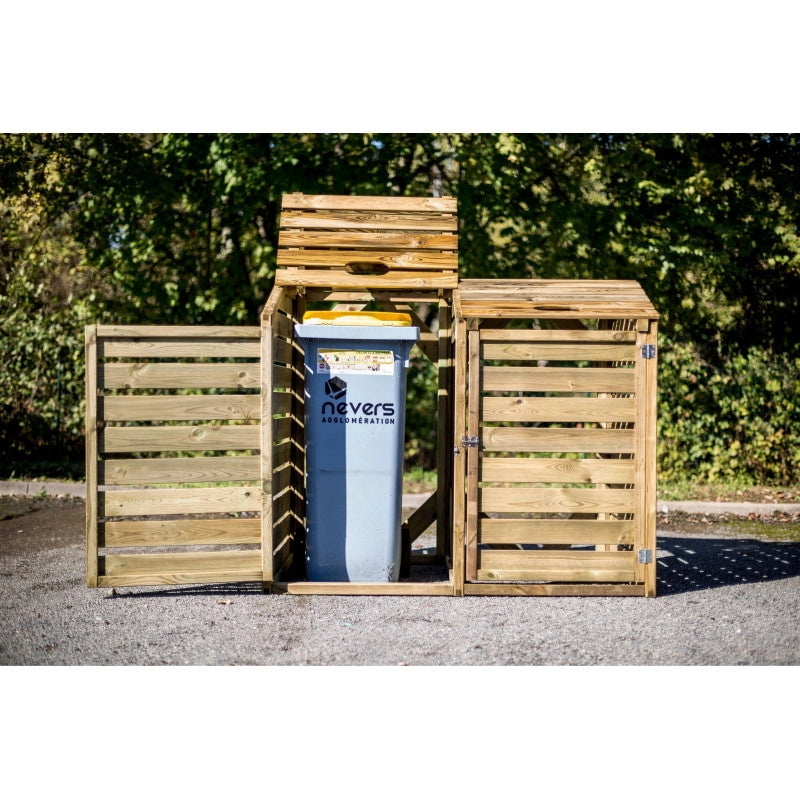 Copri bidoni da giardino in legno 150x90 cm – 2 posti con coperchi apribili – trattato autoclave – CP15090 Foresta