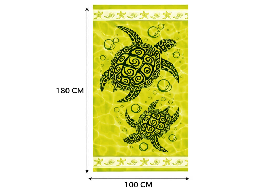 Telo Mare Grande 100x180 Spugna Spiaggia Piscina Maui Turtle D28 - Telo Mare - Giallo Acido