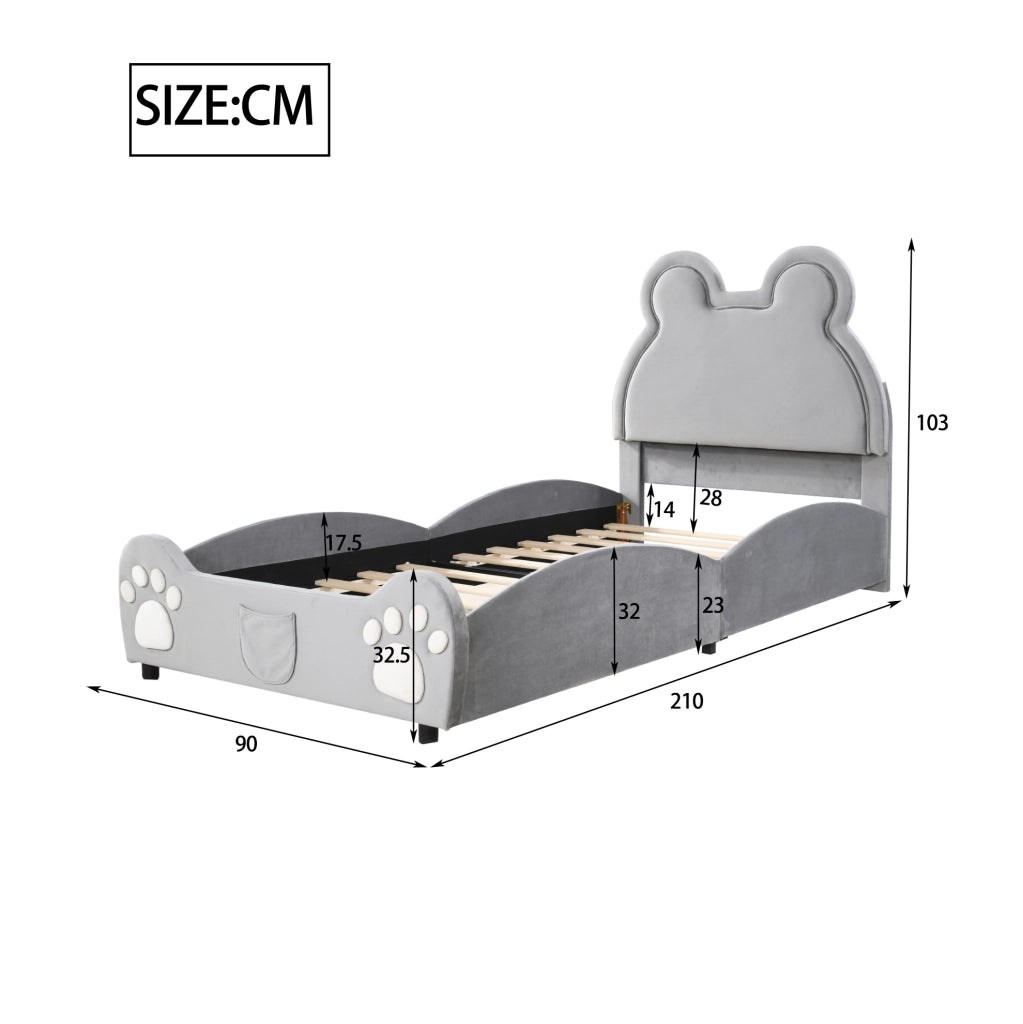 Letto per bambini imbottito a forma di orso 90x200 cm; grigio