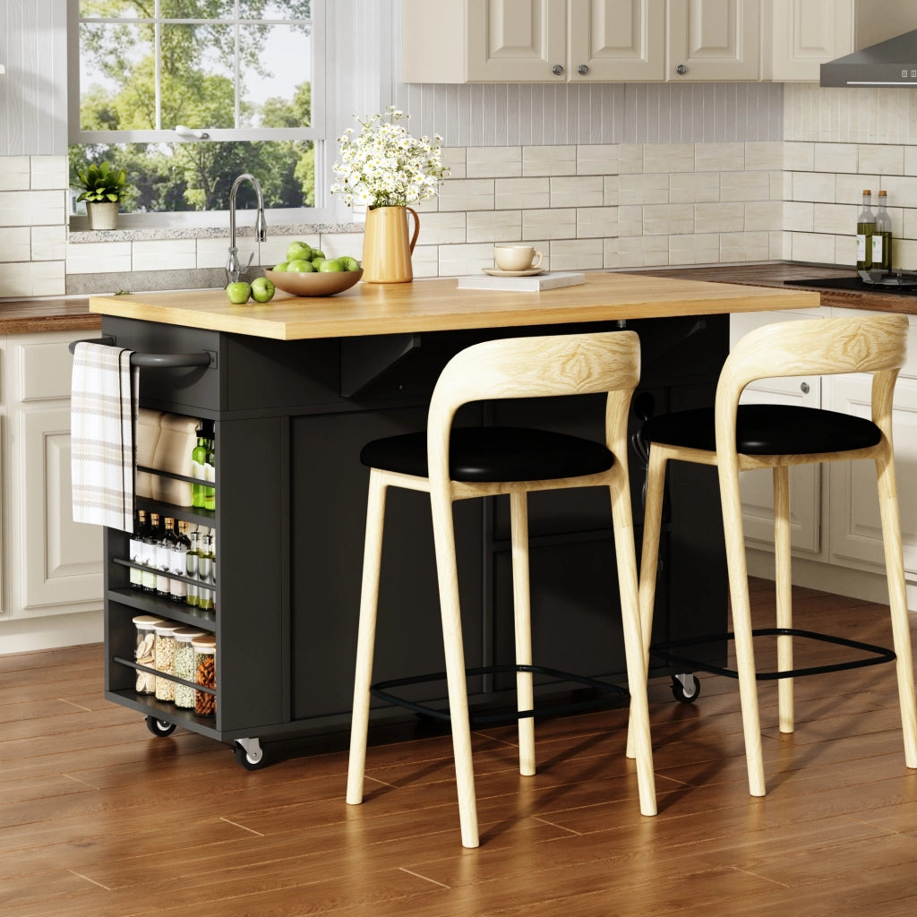 Carrello da cucina con piano ribaltabile; 3 cassetti; 2 organizer estraibili; prese e ruote per cucina; 120×45×84 cm