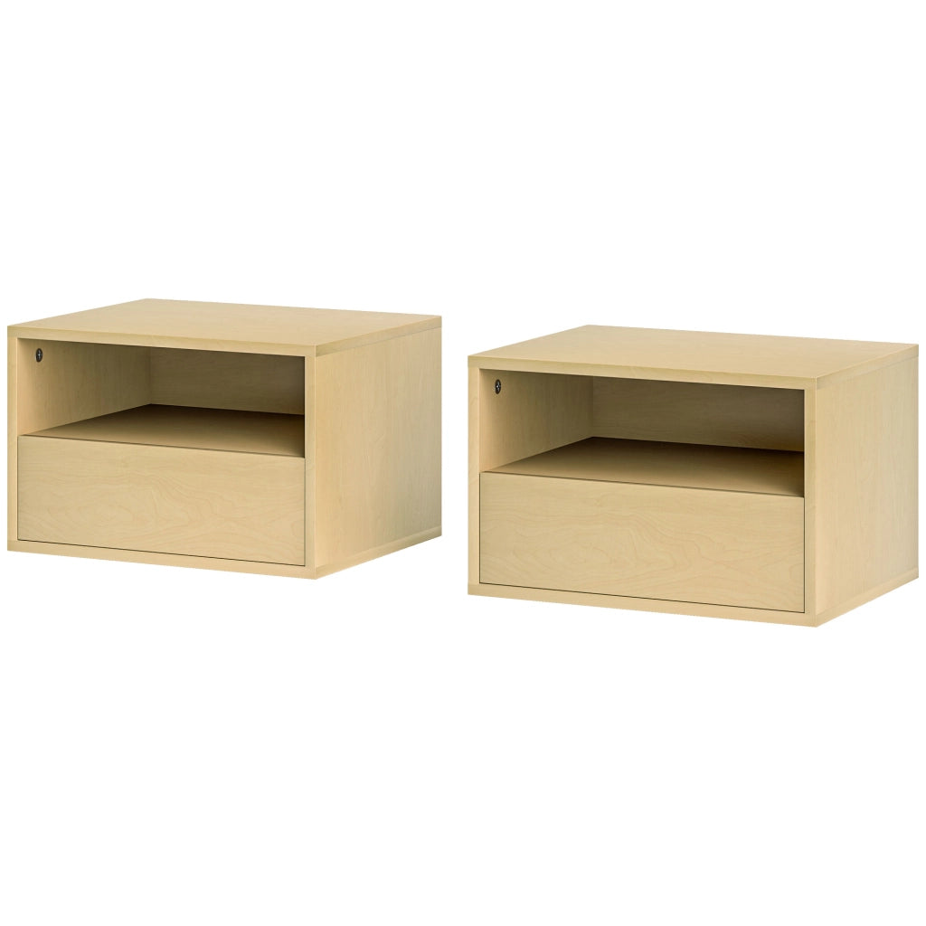 Comodino a 2 Pezzi ¨C Zephmum ¨C Legno Naturale 45x35x27.5 cm