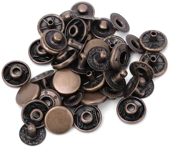 Set di chiusure 50 pezzi - Chiusure in ottone - Chiusure 15 mm - Chiusure per abbigliamento - Chiusure per cucire - Adatte per camicie/giubboni/jeans - Chiusure
