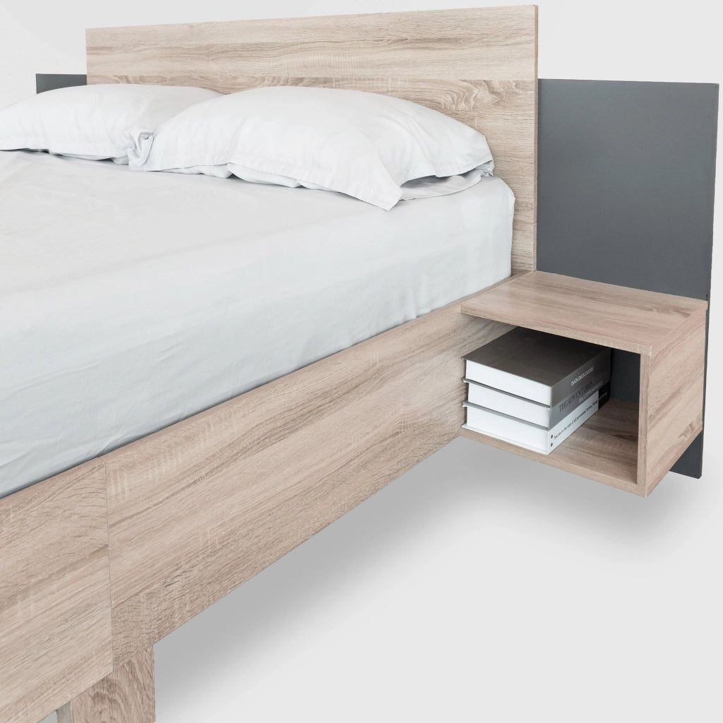 Letto matrimoniale 160x200 - Xylo - Comodini integrati colore grigio scuro