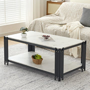 Tavolino da Salotto Rettangolare ¨C MINIMAL ¨C Piano Effetto Marmo, Gambe in Metallo, Bianco/Nero, 140x64x46 cm