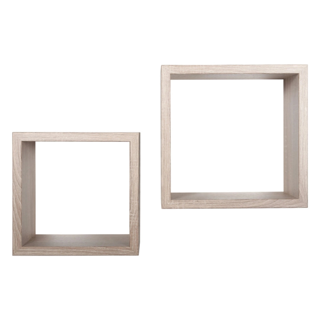 Set di 2 Mensole da Muro Modello Q-BIS MAXI, Cubi Arredo, Mensole Cubo, Cubi da Parete. Misure 35x35 p23.7 cm e 31x31 p23.7 cm. Finitura  ROV. NATURALE/SAGERAU - MADE IN ITALY