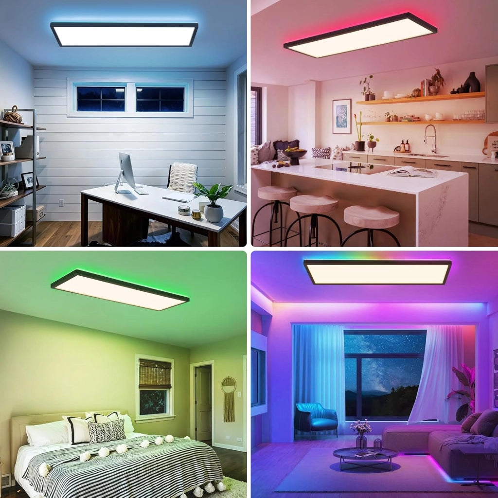 ZMH Lampada da soffitto LED Pannello Dimmabile Lungo Luce Diurna Retroilluminazione RGB Ufficio 22W per Soggiorno Nero