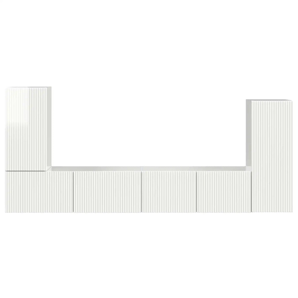Set mobile TV 4 pcs Bianco Lucido Legno multistrato 3409118