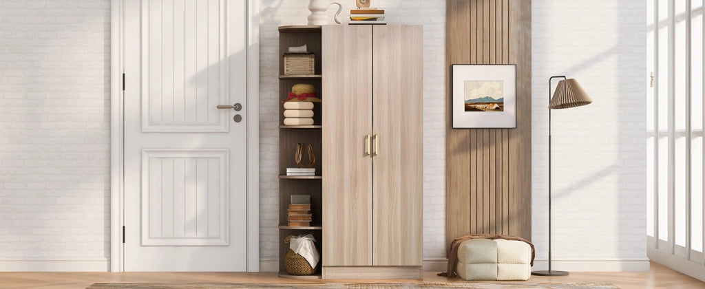 Scaffale a doppie ante con ripiani e cassetti per camera da letto soggiorno e ufficio in MDF colore legno 90 × 55 × 170 cm