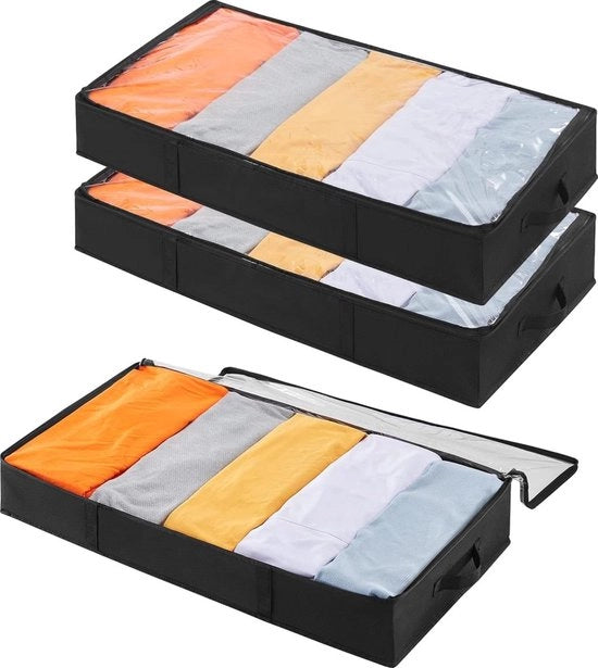 Scatole di Stoccaggio per Sottoletto - Spaziale - Set da 3 - Capacità 65L - Nero