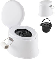 WC Portatile 5L, 49 X 41 X 34 CM, Toilette con Coperchio Anti-Odore, Secchio Interno Rimovibile, Portarotolo per Carta Igienica, Carico 200 kg, per Campeggio, Viaggi, Escursioni