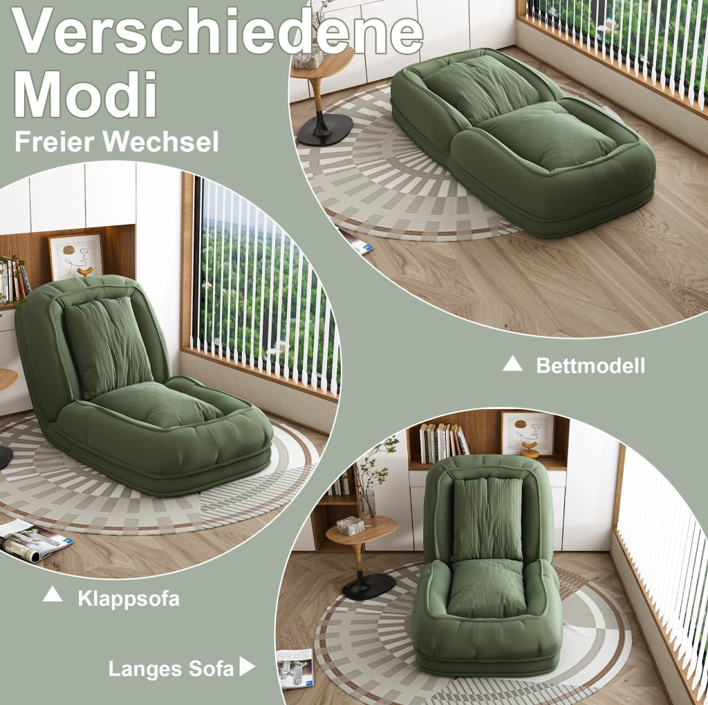 Poltrona letto pieghevole regolabile in 5 posizioni 80x22x87 cm in tessuto e metallo; verde