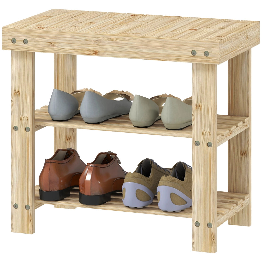 Panca Scarpiera in Bamb¨´ con 2 Ripiani ¨C zephmum ¨C Naturale 50x28x45cm
