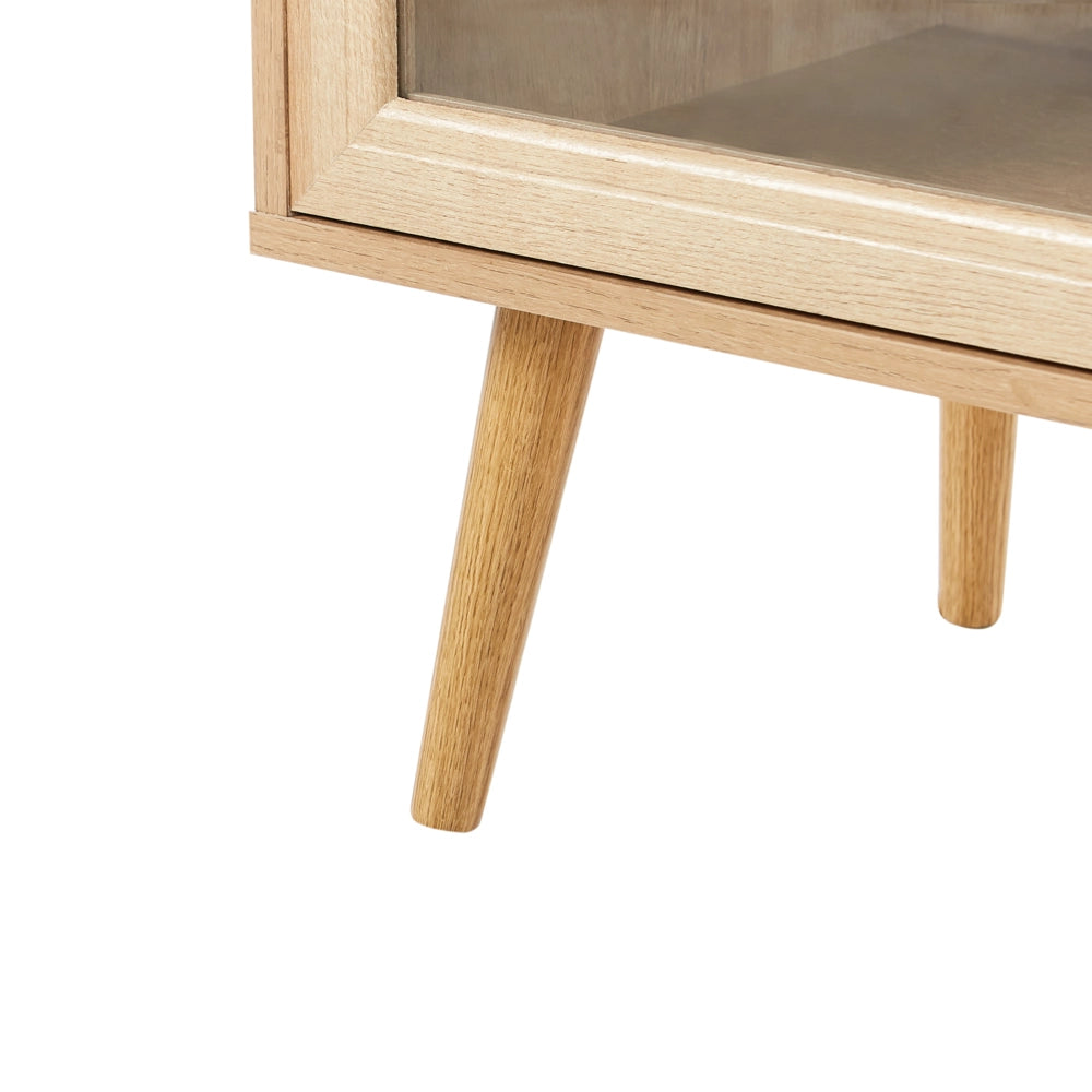 Mobile TV Legno chiaro Truciolato Gambe in legno di pino Mobile TV Credenza con ante in vetro Stile minimalista