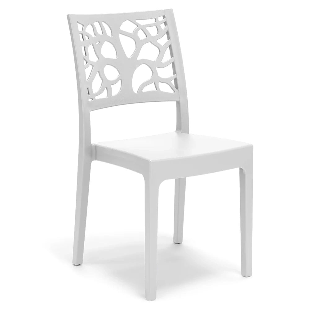 Set 4 sedie in polipropilene TETI, impilabile, resistente ai raggi UV, design moderno, ideale per sala da pranzo, cucina, sala d’attesa, bar, ristoranti o giardino, colore Bianco