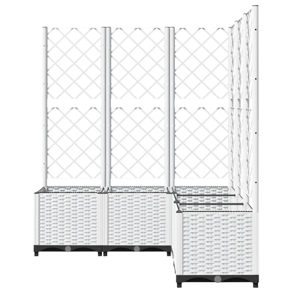 Fioriera rialzata per piante fiori e terrazze con traliccio 120 x 120 x 136 cm PP bianco 02_0038226
